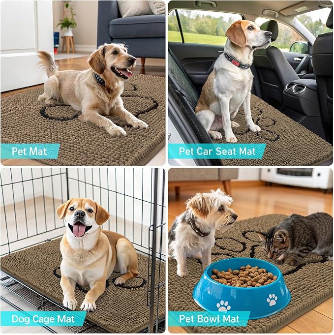 OLANLY Dog Door Mat for Muddy Paws 40x32, Paw Print Design, Absorbs Moisture
