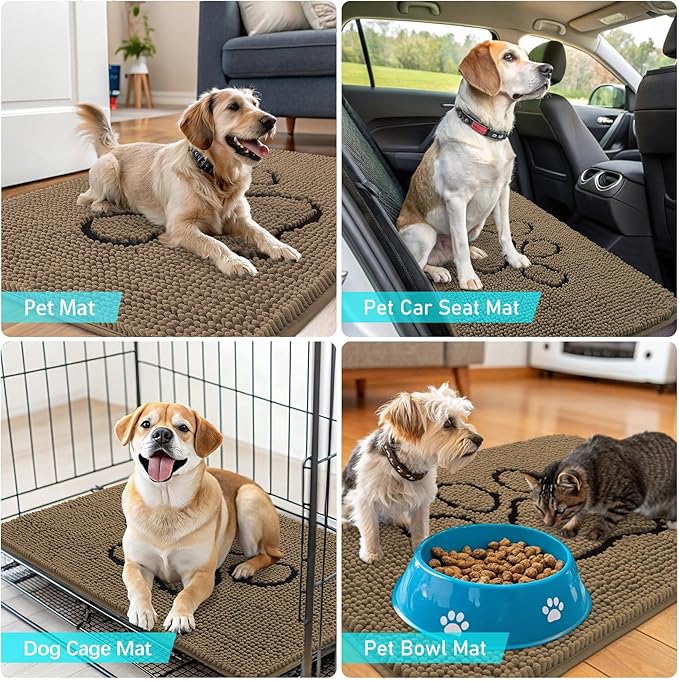 OLANLY Dog Door Mat for Muddy Paws 70x24, Paw Print Design, Absorbs Moisture