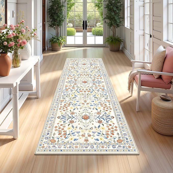 Yamaziot Washable Runner Rug 2x6 – Non Slip Boho Floral Hallway Runner Rug