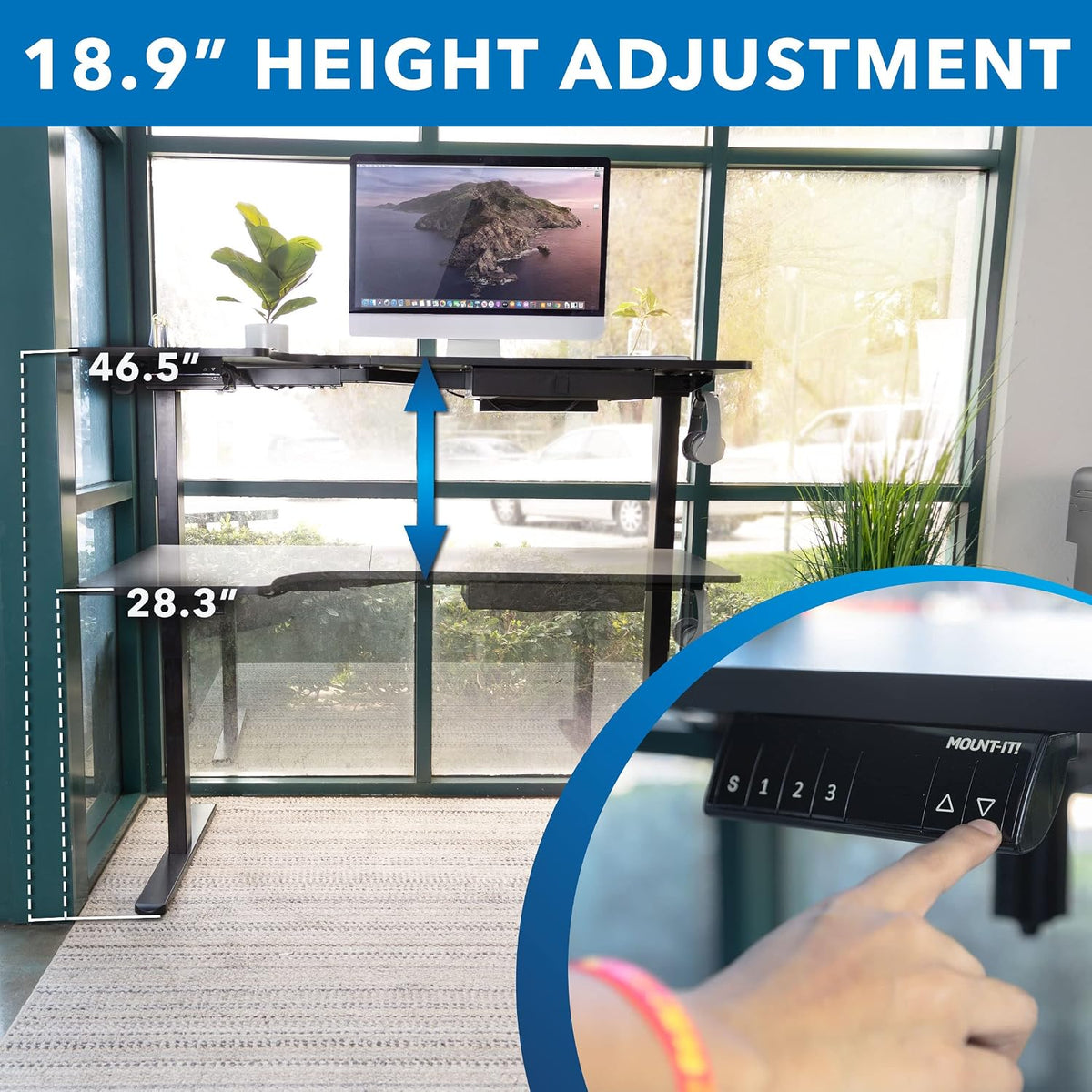 Mount-It! Standing Desk L Shape, Electric Height Adjustable Sit Stand Corner Workstation with Reversible Desktop, Steel Frame, Black