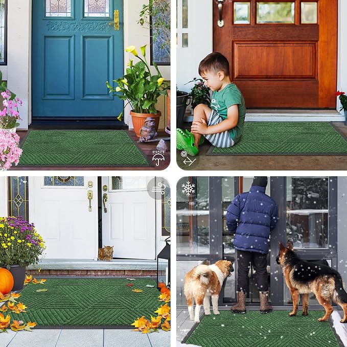 Smiry Front Door Mat Outside Entrance, Heavy Duty Sturdy Natural Rubber Doormat