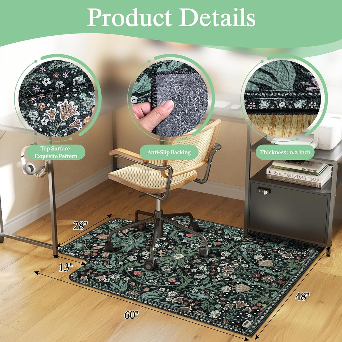 Office Chair Mat for Hardwood Floor & Tile Floor,48"X 60"-Convex Green