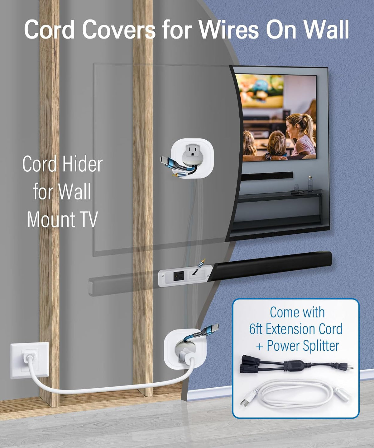 in Wall Cable Management Kit for Mounted TV & Soundbar - Cord Hider For Wall Mount TV - Powers Media Devices & Hides All Cables - Include Circle Saw & Drywall Saw, TV Cable Hider Wall Kit Easy Install