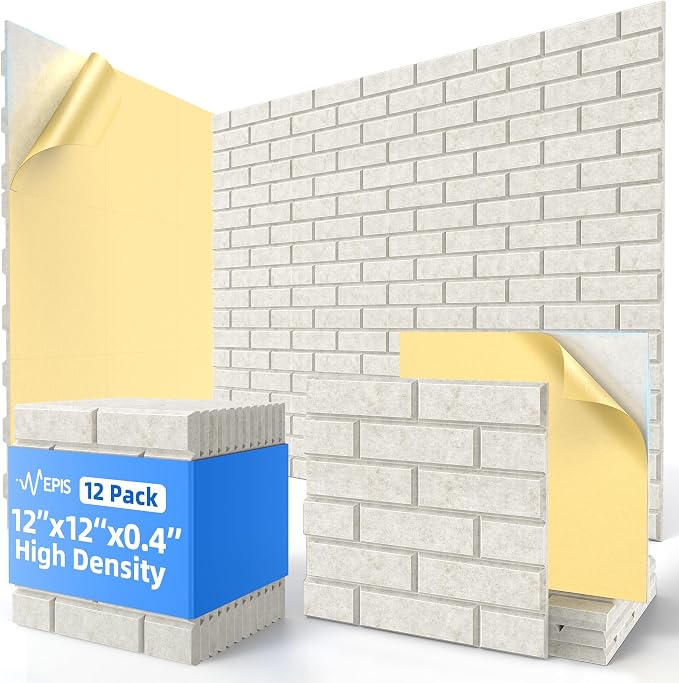 12 Pack Acoustic Panels with Self Adhesive, Soundproof Wall Panels, Brick Sound