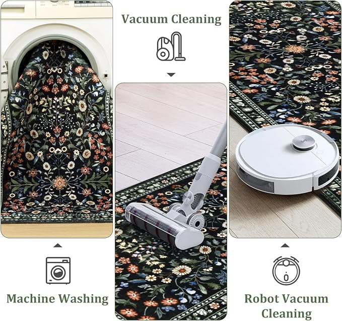 Yamaziot Washable Runner Rug 2x8 – Boho Non Slip Floral Hallway Runner Rug