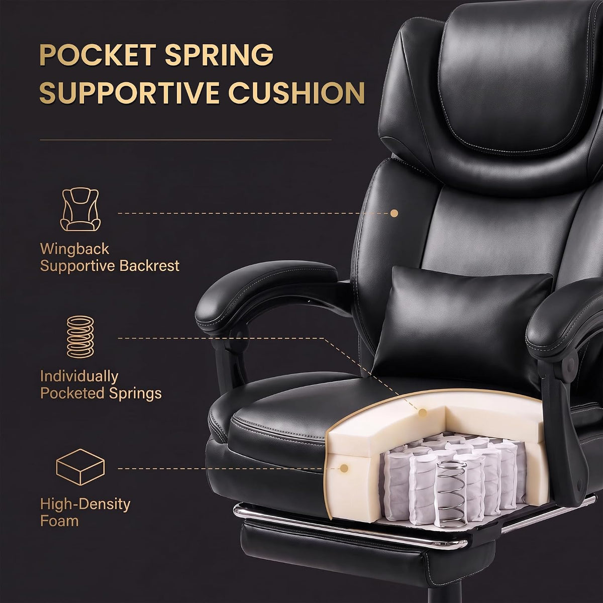 COLAMY Executive Office Chair with Heat Massage, Footrest & Lumbar Support