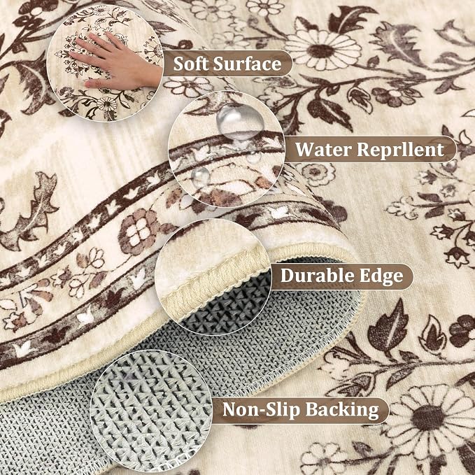 Yamaziot Washable Runner Rug 2x5 – Non Slip Boho Floral Hallway Runner Rug