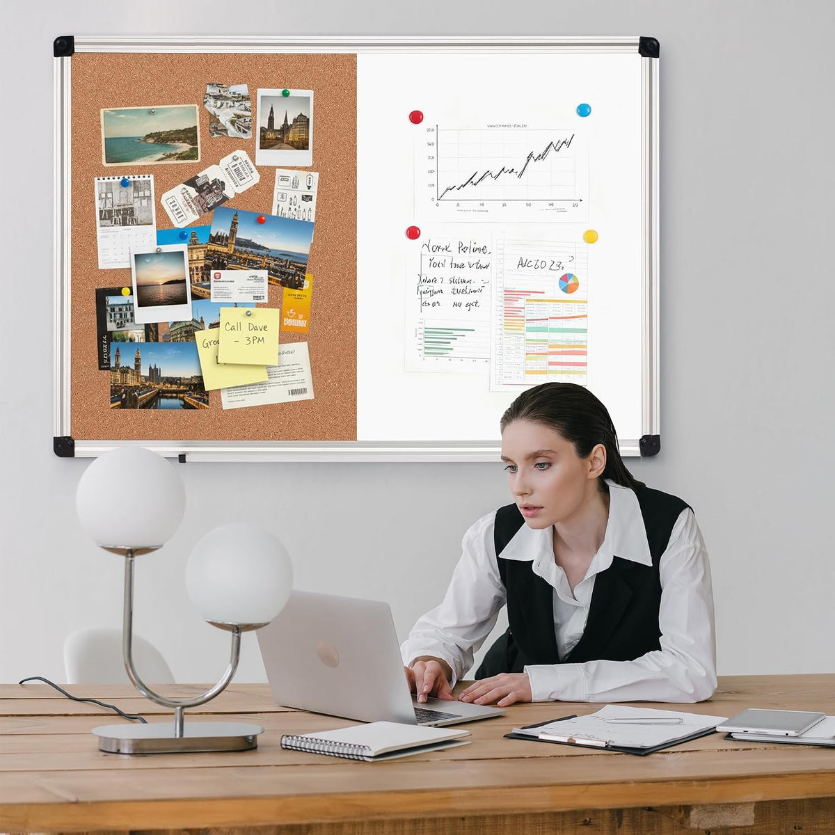 White Board and Cork Board Combo 36" x 24" Aluminum Frame