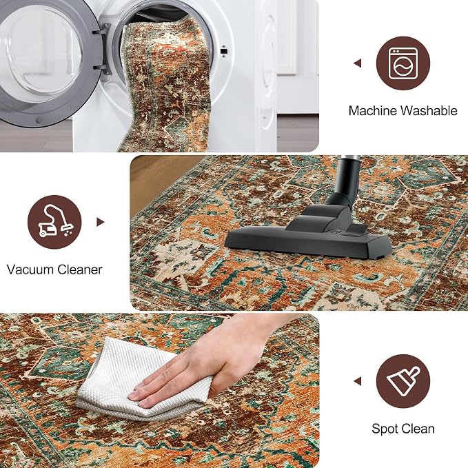 Yamaziot Washable Runner Rug, 3x10 Non-Slip Boho Vintage Hallway Rug