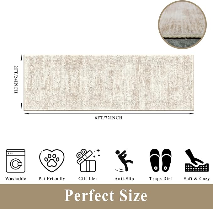 2x6 Runner Rug Hallway Washable, Non Slip