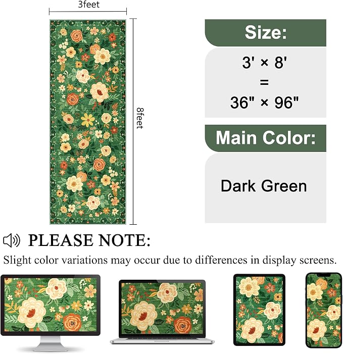 DUKINO 3x8 Runner Rug, Washable Rug