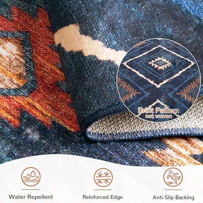 Area Rug 2x3 Rug Machine Washable Non-Slip Low Pile Print Pattern Western Rug