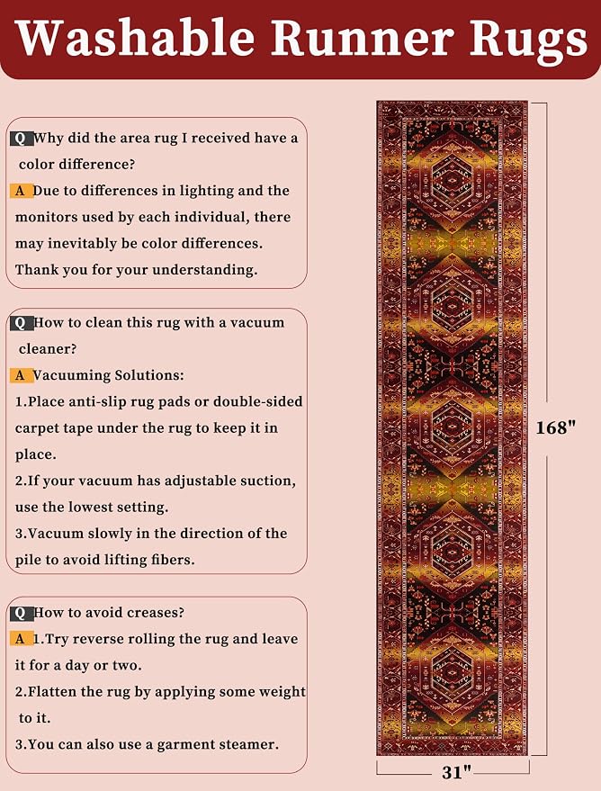SERISSA Runner Rug for Hallways, Extra Long Boho Rug Ultra Soft Vintage Rustic