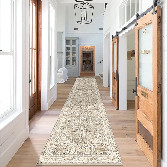Yamaziot Washable Runner Rug, Stain Resistant Low Pile Distressed Carpet Runner