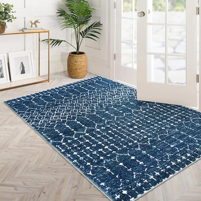Lahome Moroccan Blue 3x5 Non-Slip Washable Soft Rug