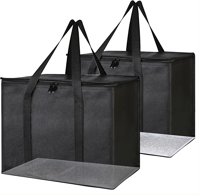 Bodaon 2-Pack Insulated Food Delivery Bag With Hard Bottom, XL Cooler Bags, Rideshare Delivery Bag, grocery bags Cold/Hot Styrofoam Carrier for Travel/Shopping/Catering/Car