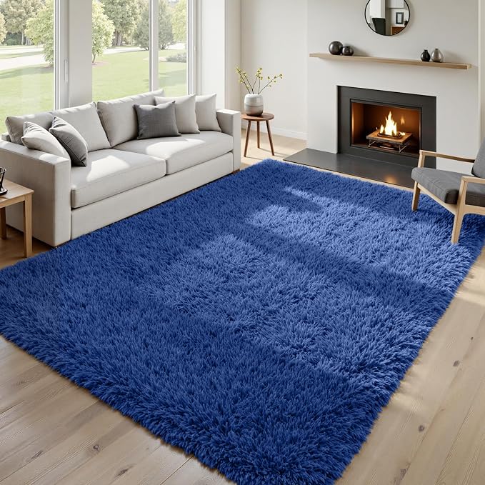 6x9 Area Rugs for Living Room Rug: Soft Fluffy Shag Navy Blue Rugs for Bedroom