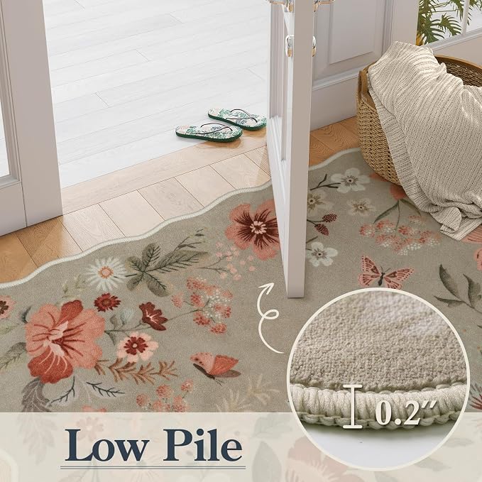 Lahome Floral Washable Rugs for Living Room, 5x7 Area Rugs Soft Non-Slip Stain