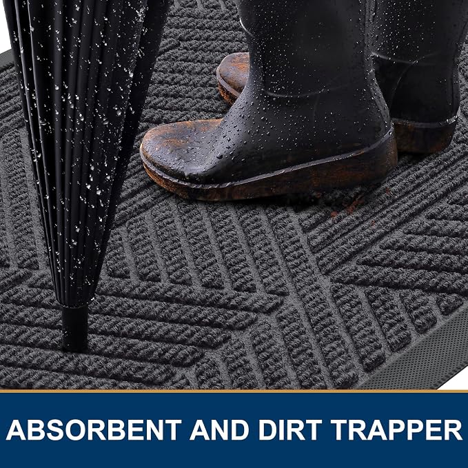 Smiry Front Door Mat Outside Entrance, Heavy Duty Sturdy Natural Rubber Doormat