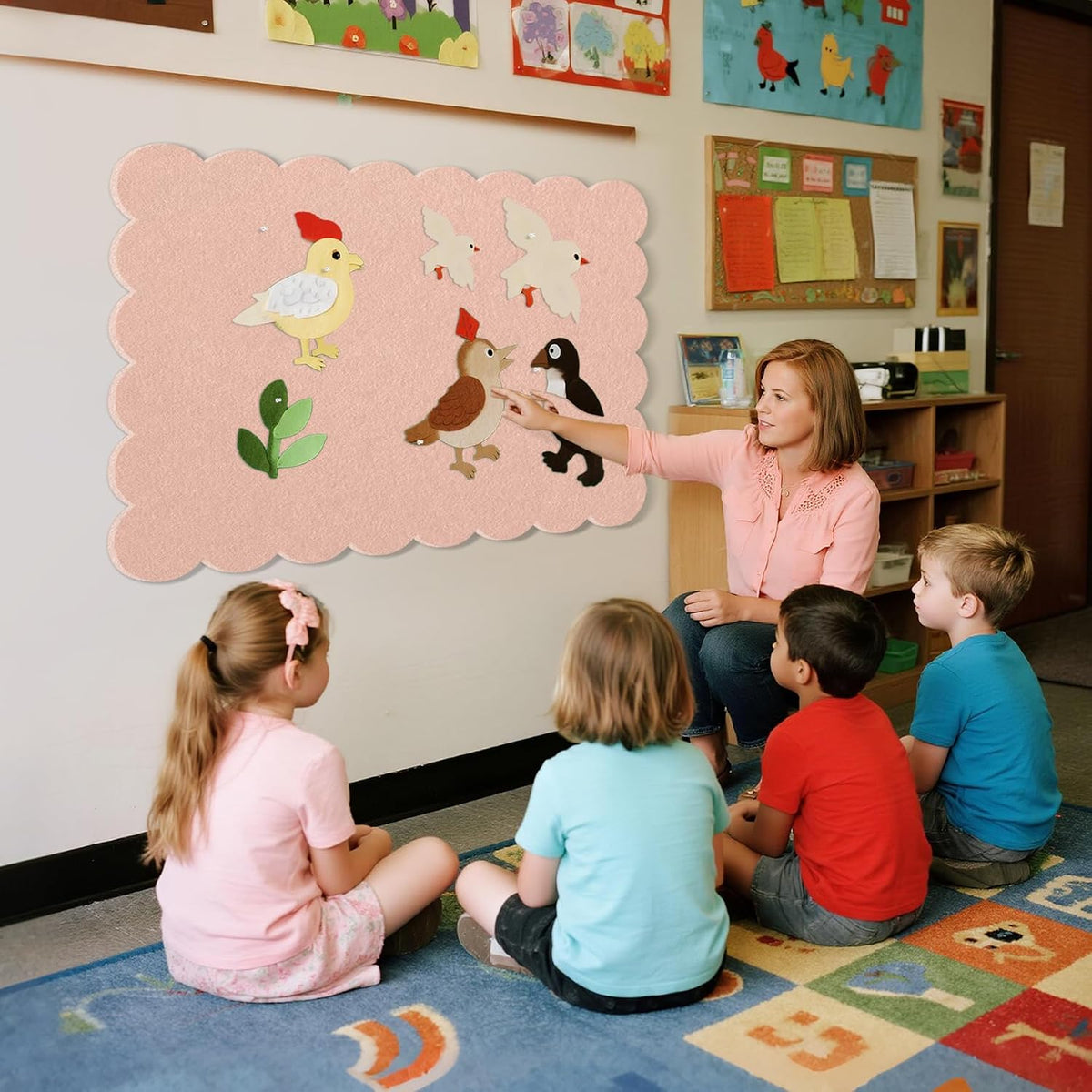 Scalloped Bulletin Board 36x24 inches, Decorative Felt Pin Board for Wall