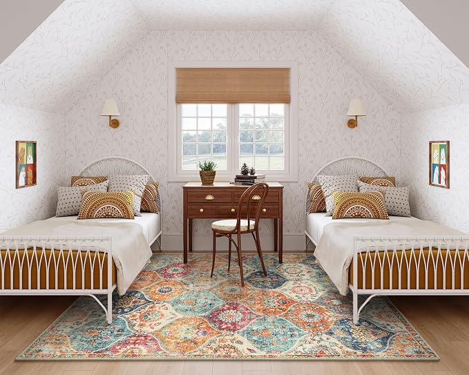 Lahome Moroccan 5x8 Area Rug, Ultra-Thin Washable Rugs