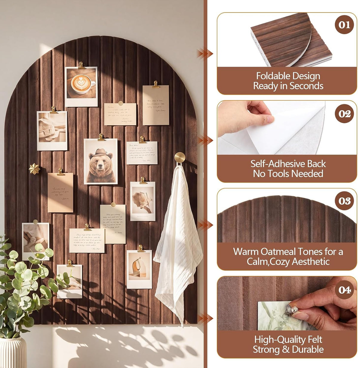 Mindsoft 35" x 24" Integrated Arched Felt Bulletin Board, Walnut Wood Color