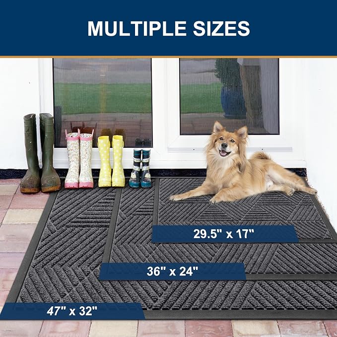 Smiry Front Door Mat Outside Entrance, Heavy Duty Sturdy Natural Rubber Doormat