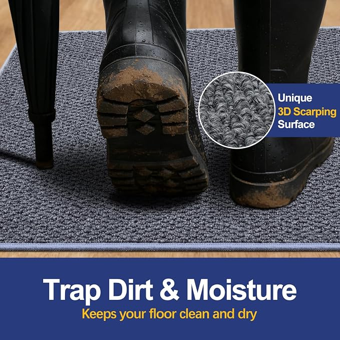 Dirt Trapping Door Mat 20x32, 3D Scarping Surface Doormat