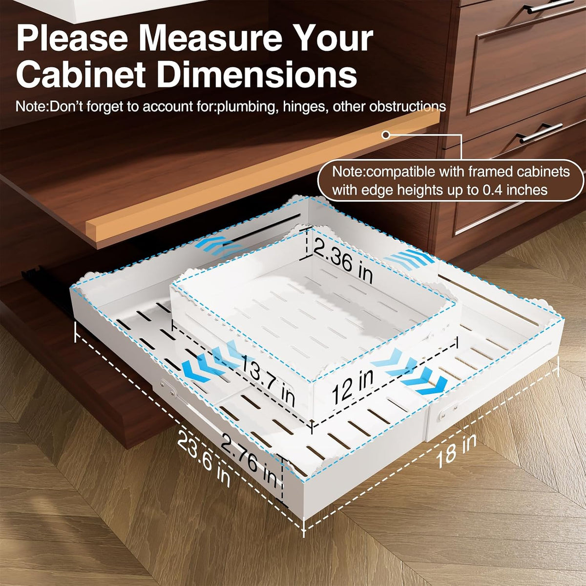 2 Pack Pull Out Cabinet Organizer, Expandable Width (12"-18") and Depth (13.7"-23.6"),Pull Out Drawers for Cabinets, Slide Out Drawers for Kitchen Cabinets with Sturdy Metal Pull Out Shelves