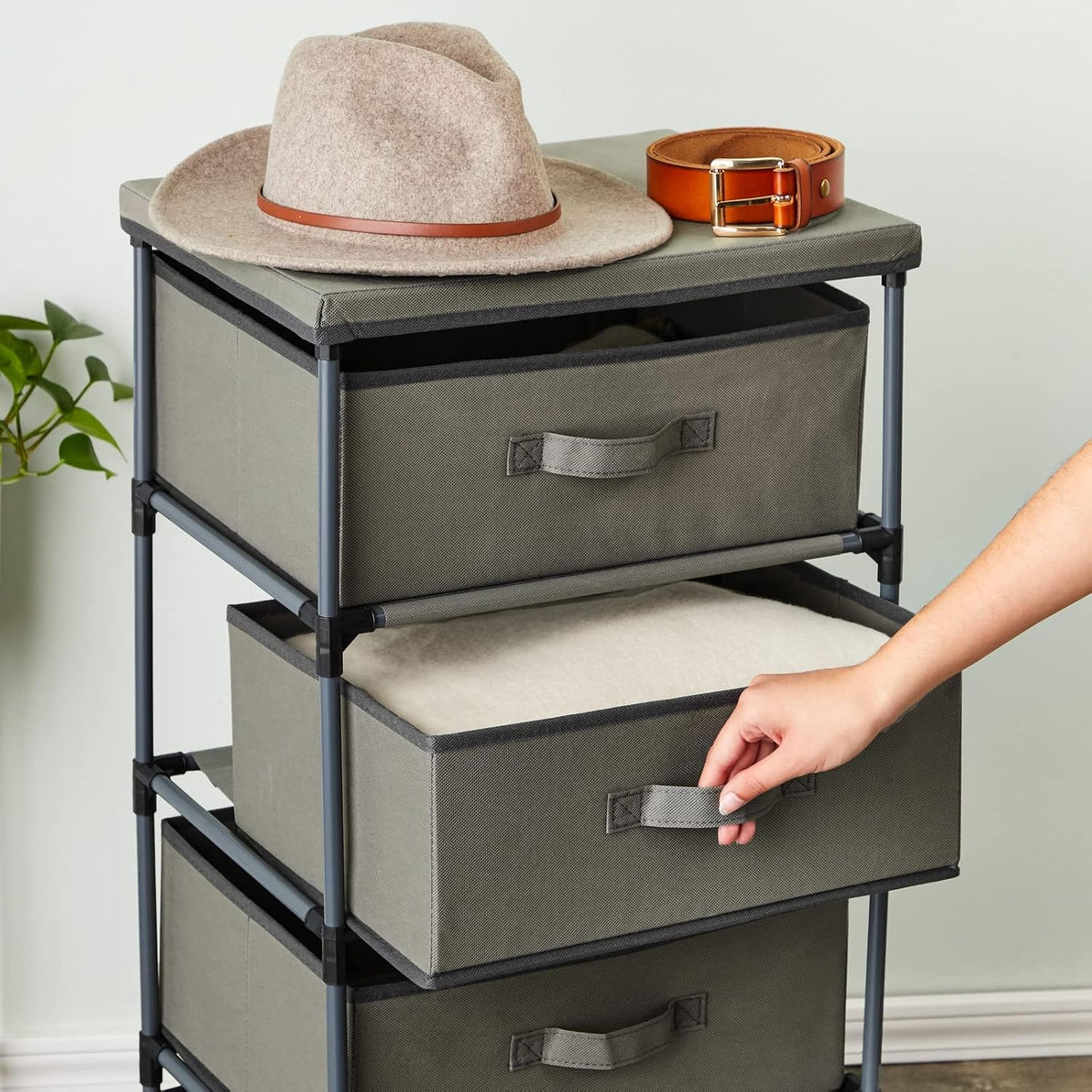 Juvale 4-Tier Dresser for Office - 16.5 in x 13 in x 33 in, Light Gray Fabric, 4 Drawers - Narrow Organizer with Storage Drawers - Steel Frame & Easy Assembly