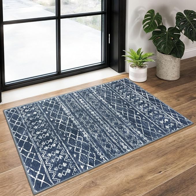 KUTA Moroccan Rugs for Entryway, 2x3 Navy Blue Entrance Small Area Rug