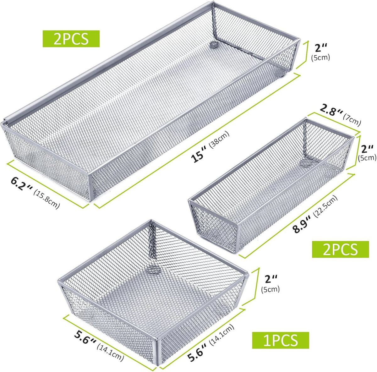 Neudeco Silverware Drawer Organizer, Pack 5, Silver