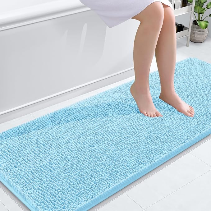 OLANLY Bathroom Runner Rugs 59x24, Soft Absorbent Chenille Bath Rugs, Rubber