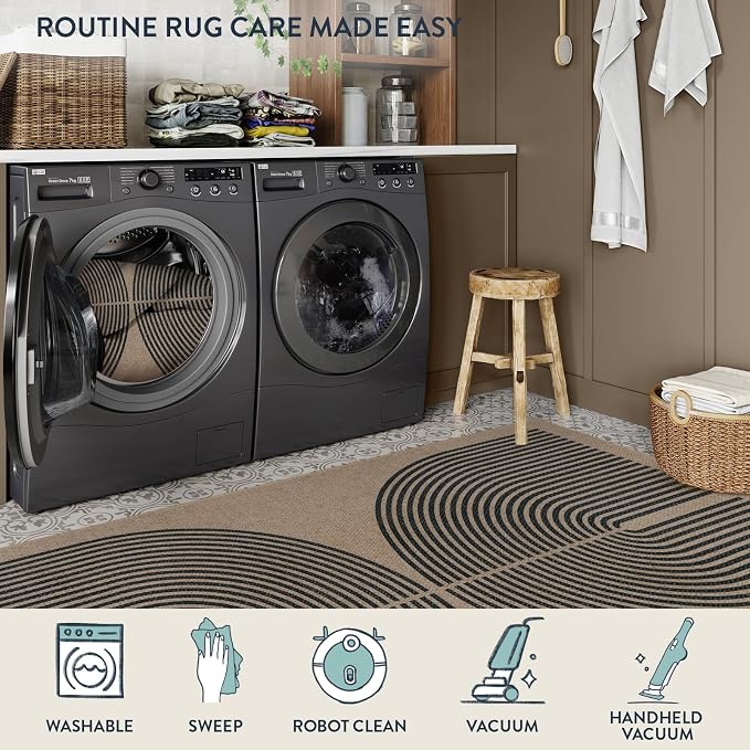 Lahome Enfys Modern Rainbow Easy Jute 9x12 Rug, Large Outdoor Patio Rug