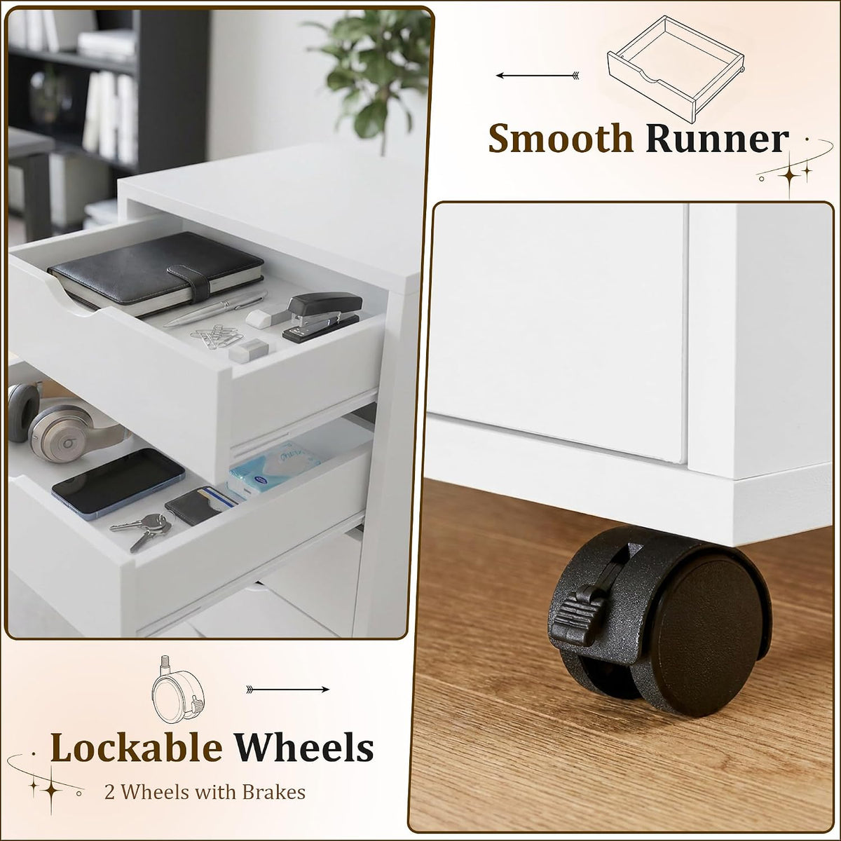 5 Drawer File Cabinet with Wheels, Rolling Printer Stand with Storage