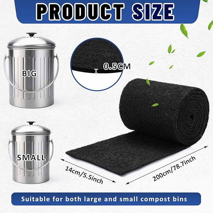 Square Compost Bin Charcoal Filters 78.7 x 5.5 Inch, Activated Carbon Filter