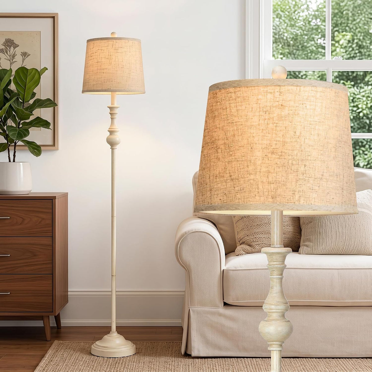 Coucrek Farmhouse Floor Lamp, 62" Tall Rustic White Lamp for Living Room
