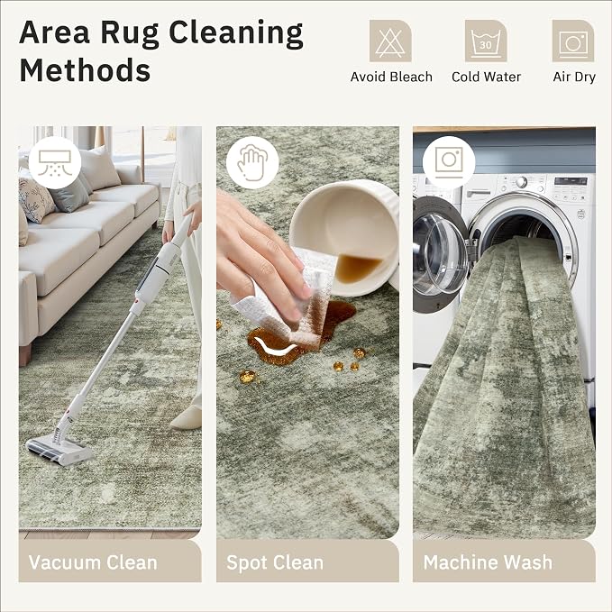 Soalmost Abstract Rug 8x10 Large Living Room Neutral Modern Washable Area Rugs