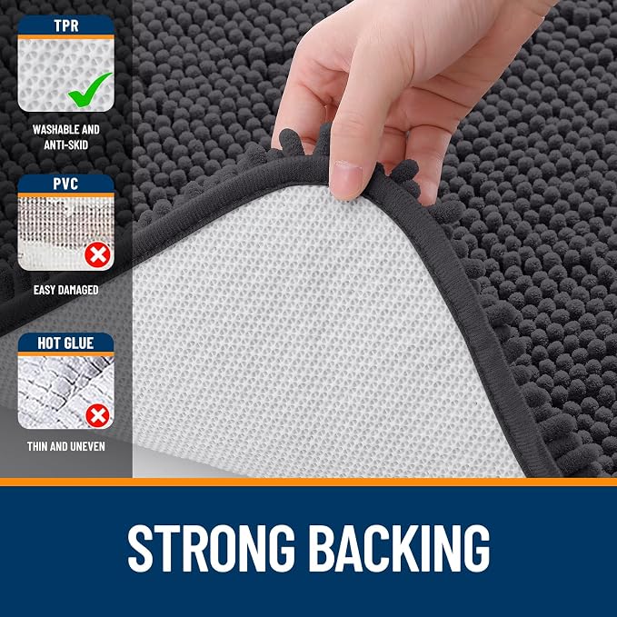 OLANLY Bathroom Runner Rugs 44x24, Soft Absorbent Chenille Bath Rugs, Rubber