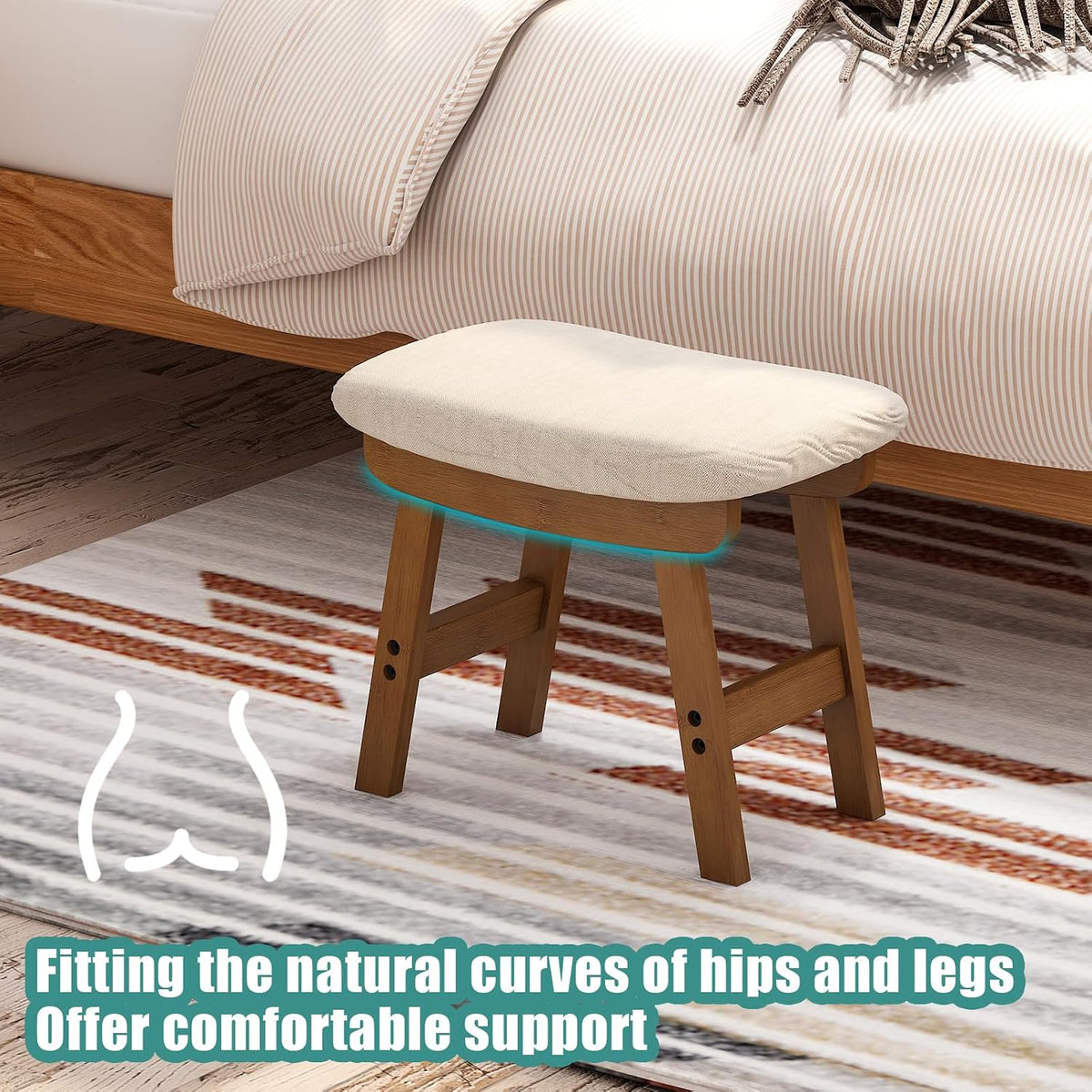 viewcare Foot Stools Ottoman, Small Soft Footrest Ottoman with Wood Legs, Sofa Footrest Extra Seating for Living Room Entryway Office