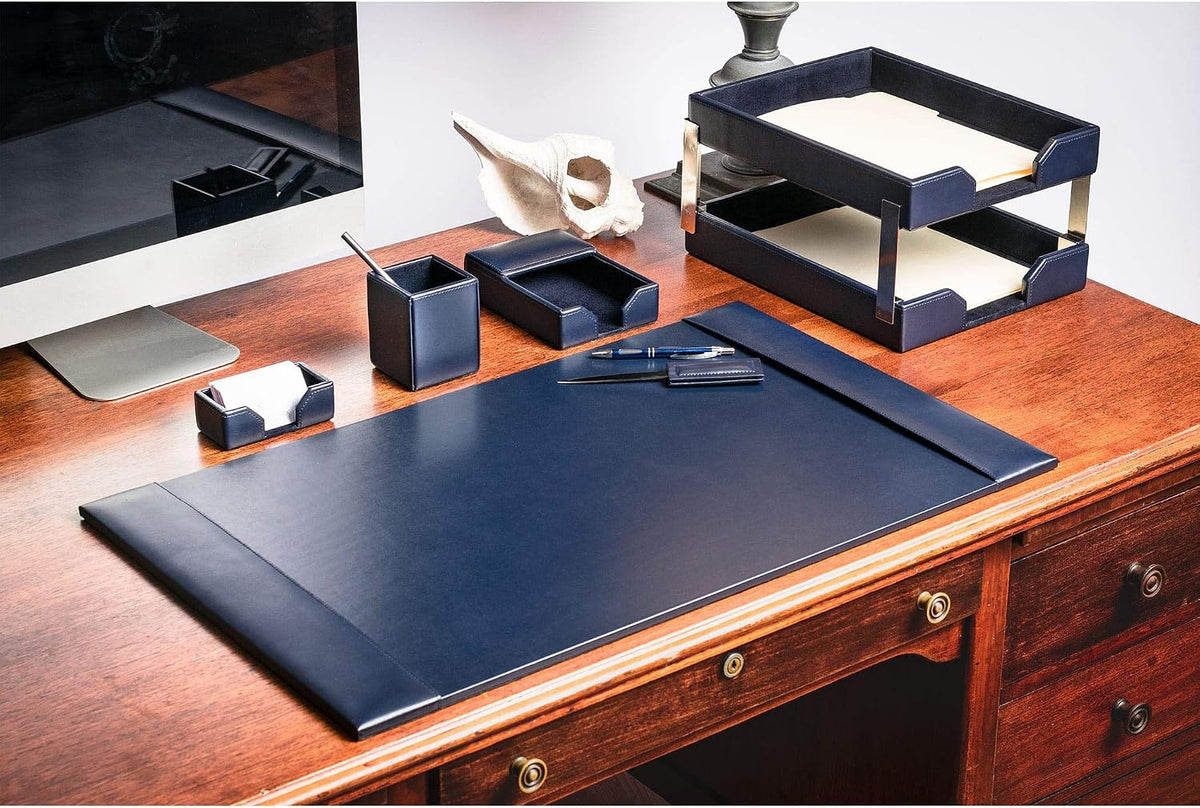 DACASSO Bonded Leather Desk Set - Luxury Leather Desk Pad & Desk Organization Essentials (Navy Blue, 8 Piece)