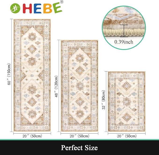 HEBE Boho Kitchen Rug Sets 3 Piece
