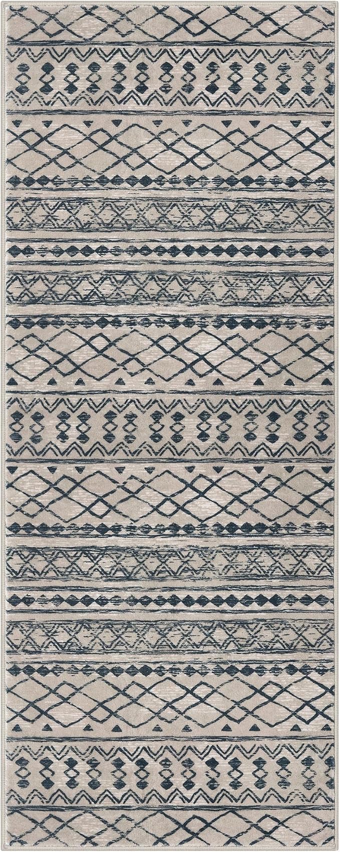 KUTA Boho Kitchen Rug 2x5 Light Brown Black Moroccan Washable Runner Rug