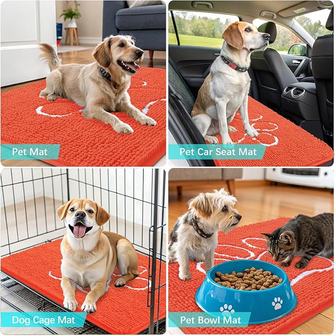 OLANLY Dog Door Mat for Muddy Paws 36x24, Paw Print Design, Absorbs Moisture
