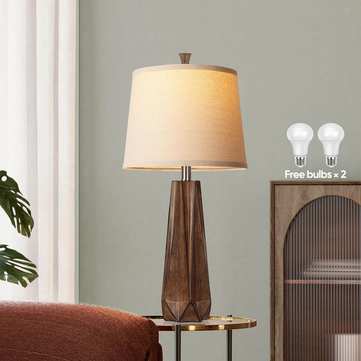 WIHTU 27" Wood Grain Resin Table Lamp Set of 2,Modern Beside Lamp for Decor