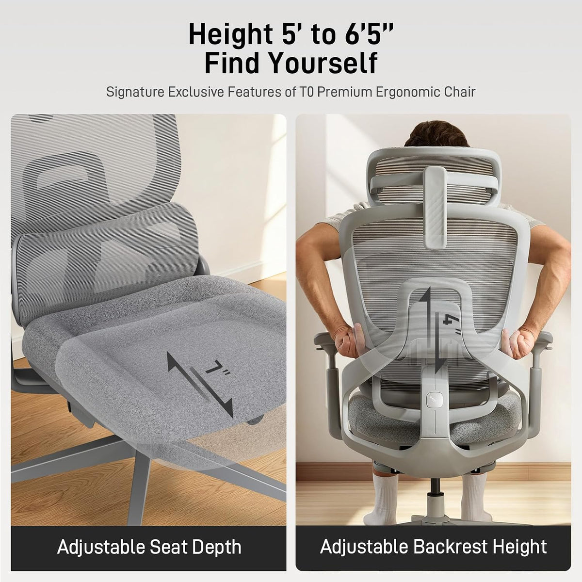 FLOW360 Ergonomic Mesh Office Chair with Footrest, Big&Tall Chair Gray FM