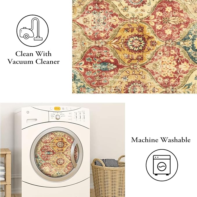Lahome Moroccan Trellis Washable Round Area Rug, Round Rug 5ft Soft Non-Slip