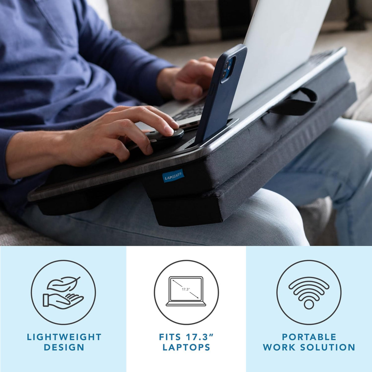 LAPGEAR Extra Large Adjustable Lap Desk – Black Carbon, Fits 17.3" Laptops