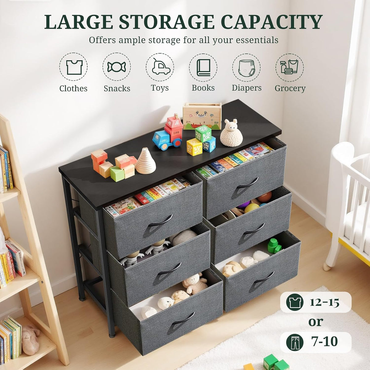 6-Drawer Dresser for Bedroom, Anti-Tip Wide Storage Organizer