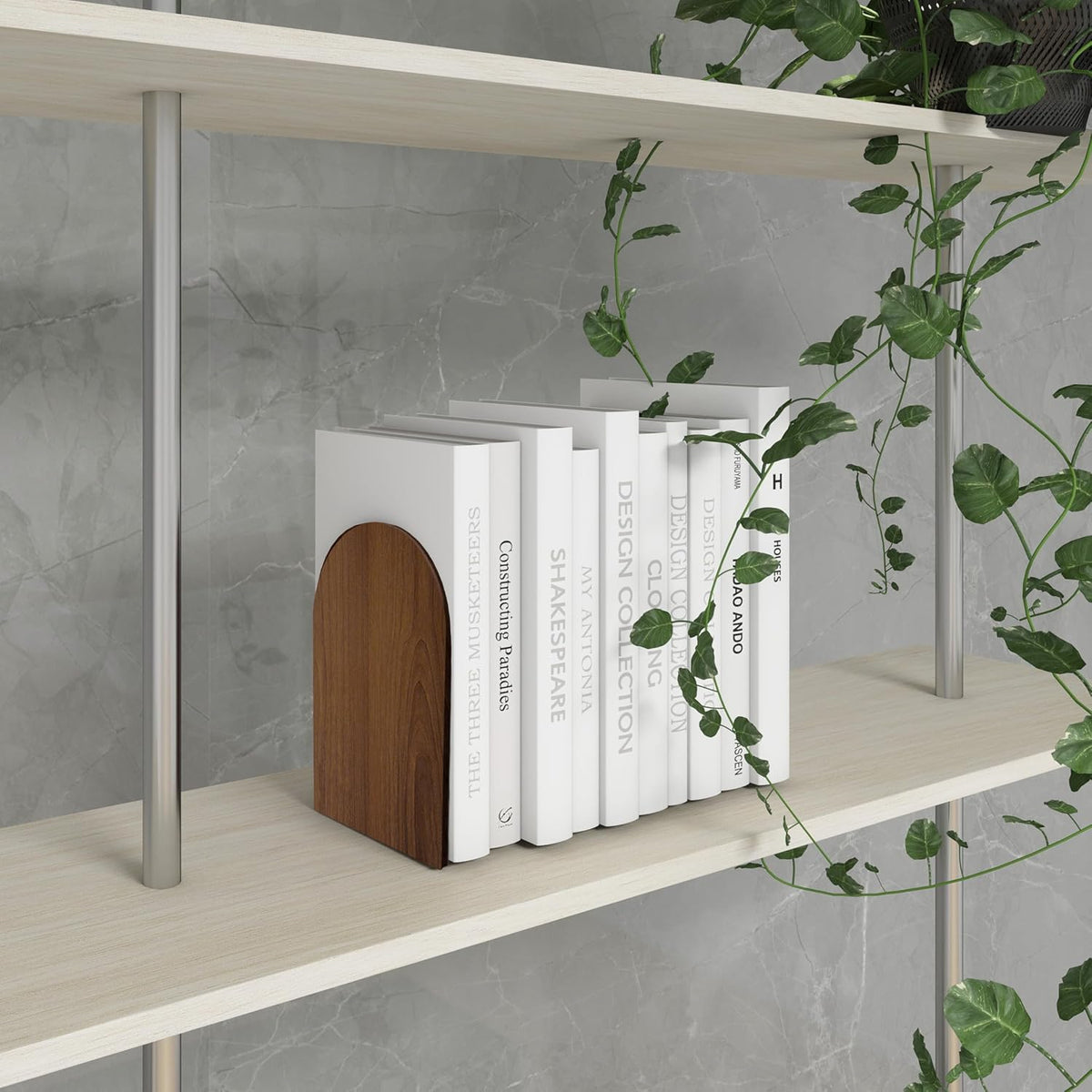 Brosisincorp Walnut Wood Large Book Ends for Shelves, Non-Skid Pad, 2 Pairs